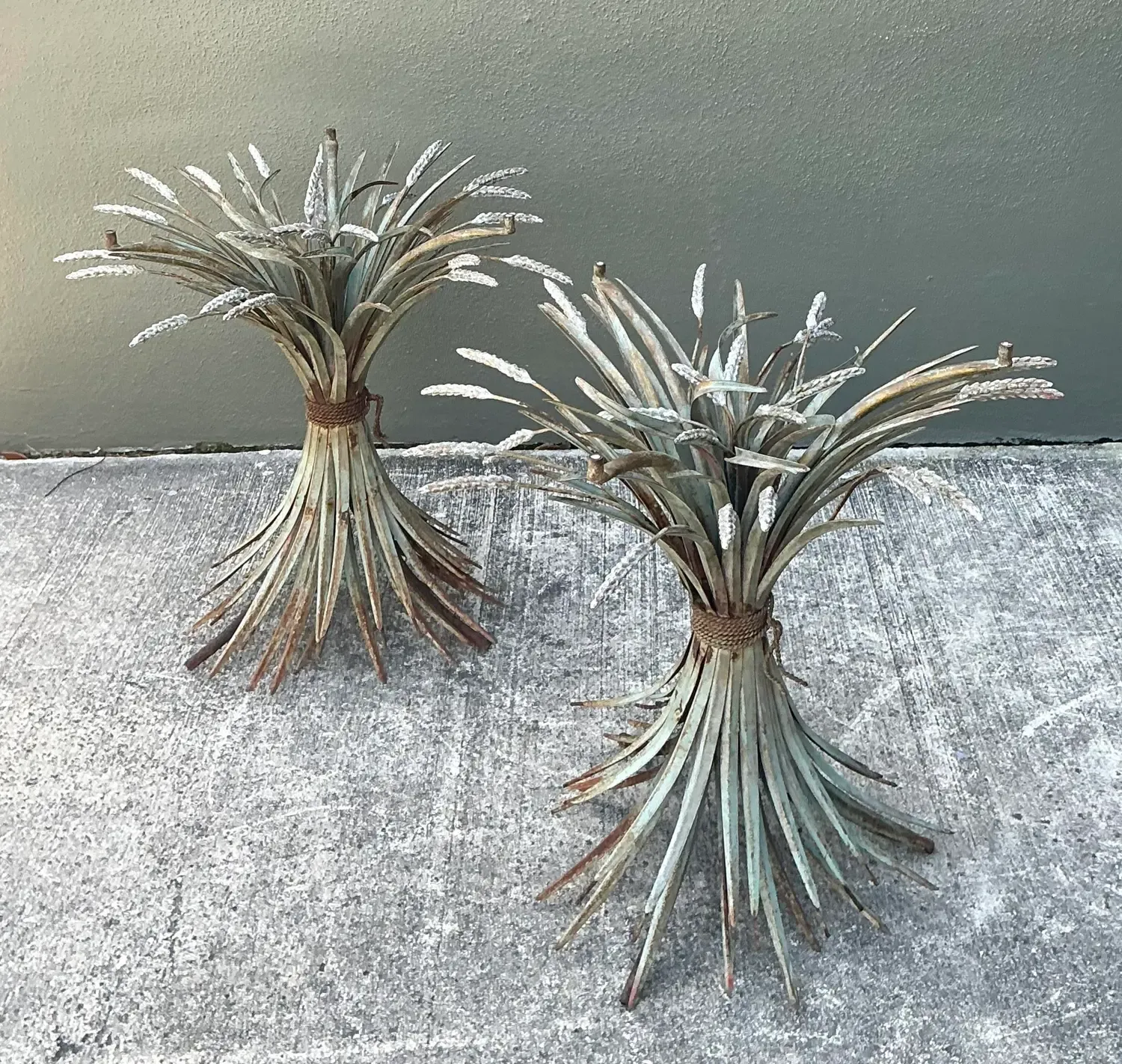 Vintage Patinated Sheath of Wheat Side Tables - A Pair — additional photo 3