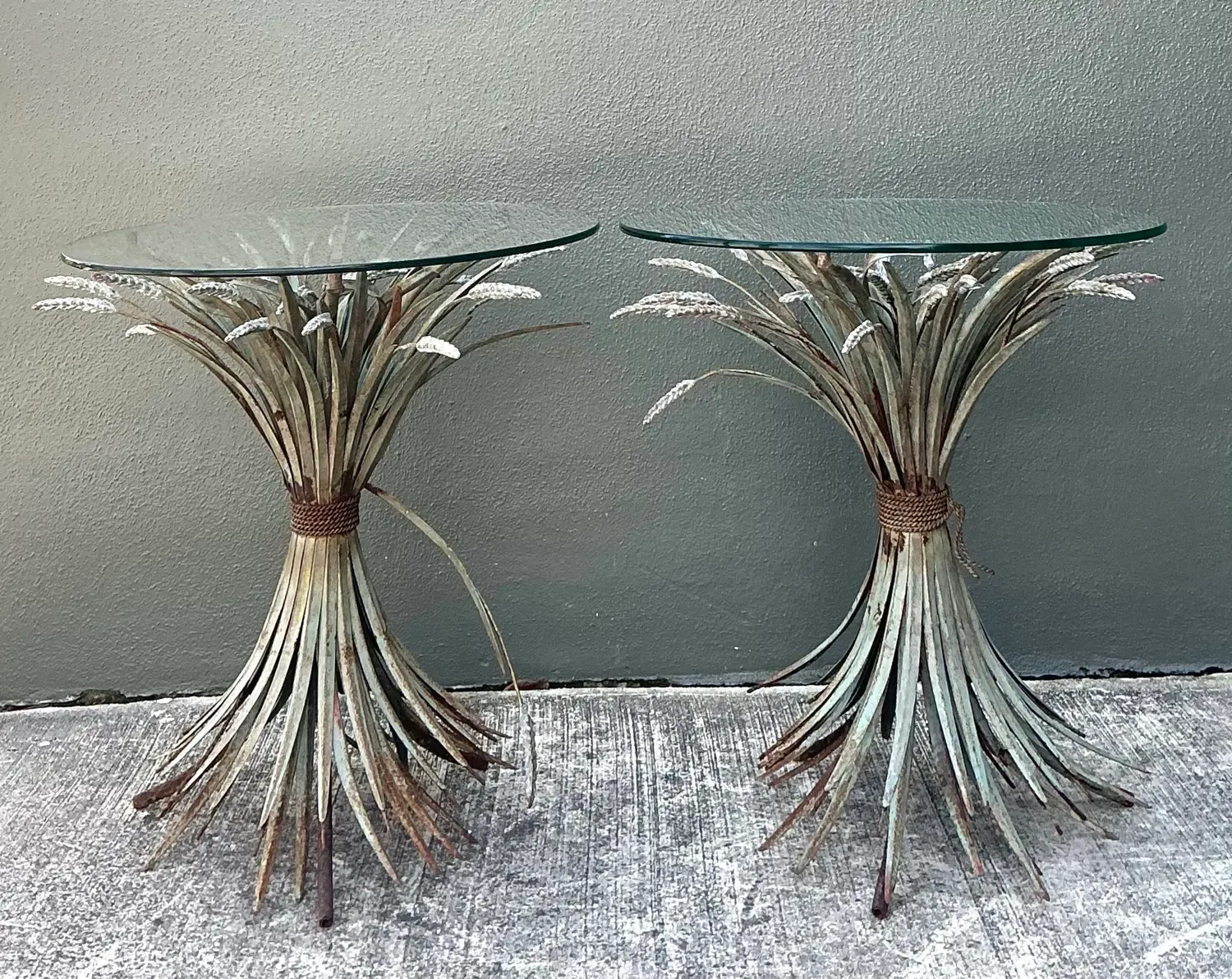 Vintage Patinated Sheath of Wheat Side Tables - A Pair — additional photo 4