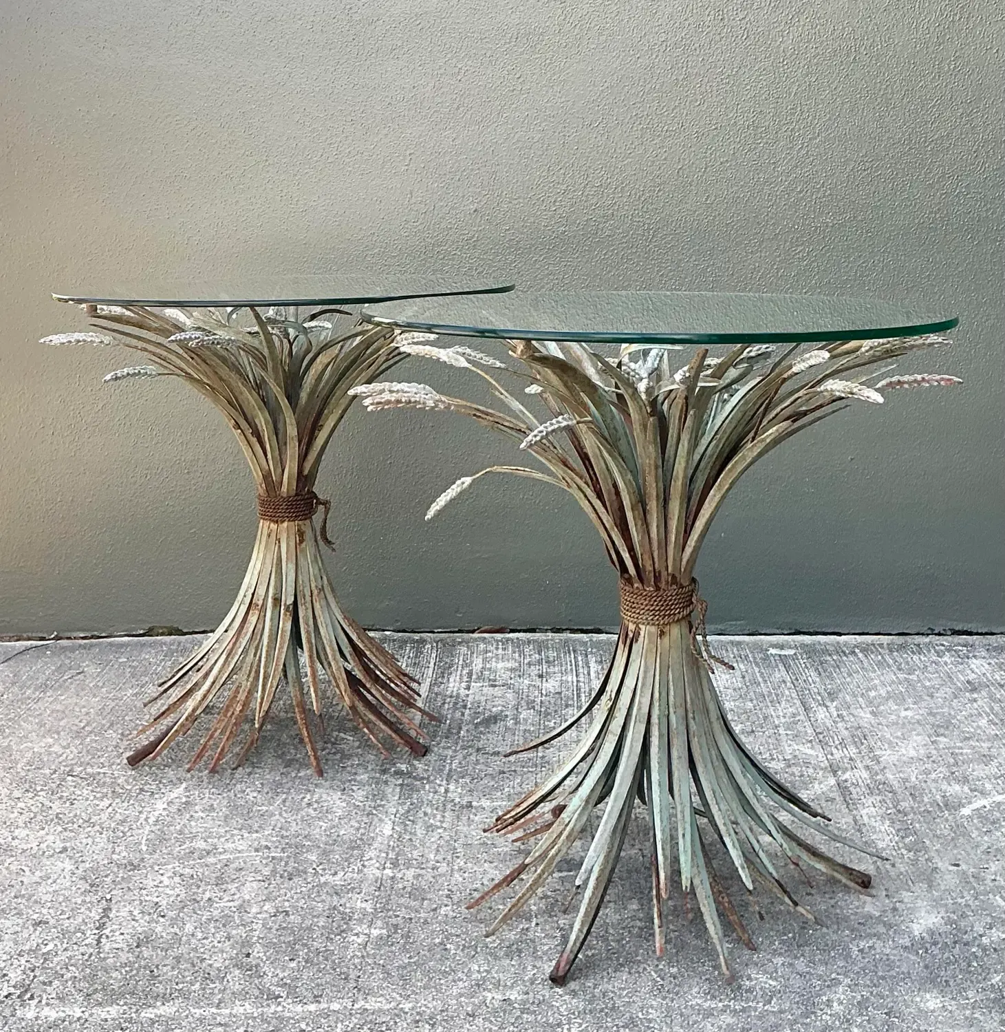 Vintage Patinated Sheath of Wheat Side Tables - A Pair — additional photo 5