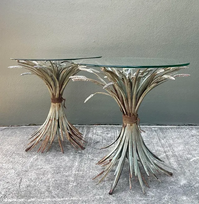 Vintage Patinated Sheath of Wheat Side Tables - A Pair — additional photo 5