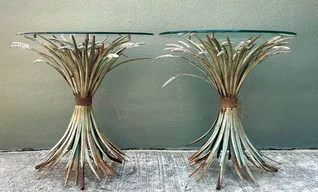 Vintage Patinated Sheath of Wheat Side Tables - A Pair — additional photo 8
