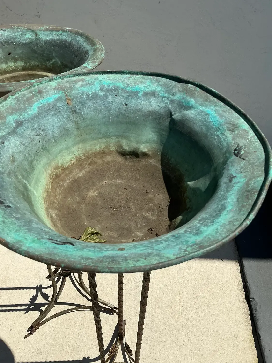 Vintage Patinated Twisted Wrought Iron and Copper Plant Stands — additional photo 1