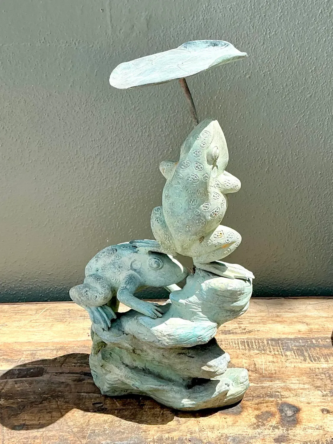 Vintage Patinated Verdigris Garden Frogs Sculpture — additional photo 6