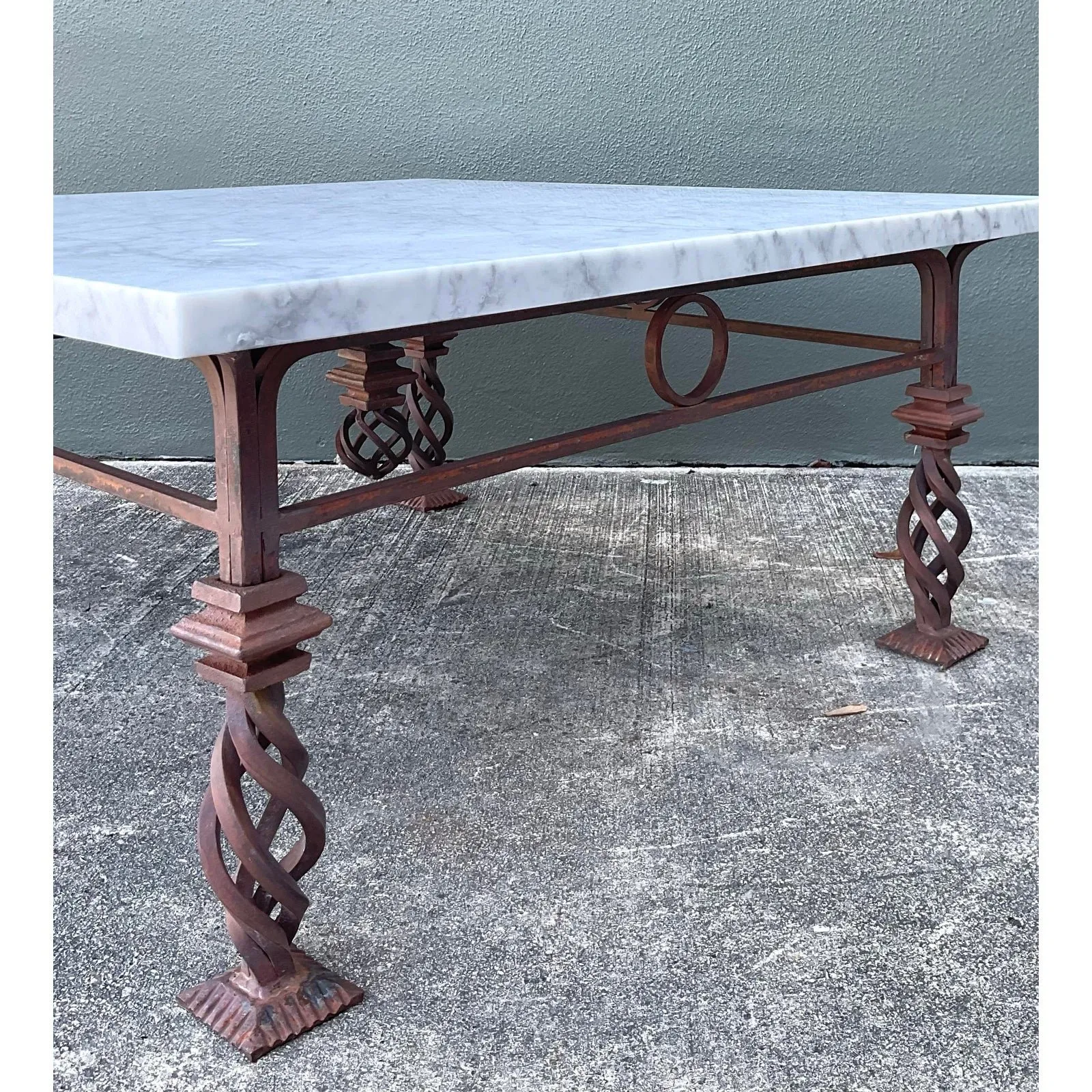 Vintage Patinated Wrought Iron Marble Coffee Table — additional photo 1