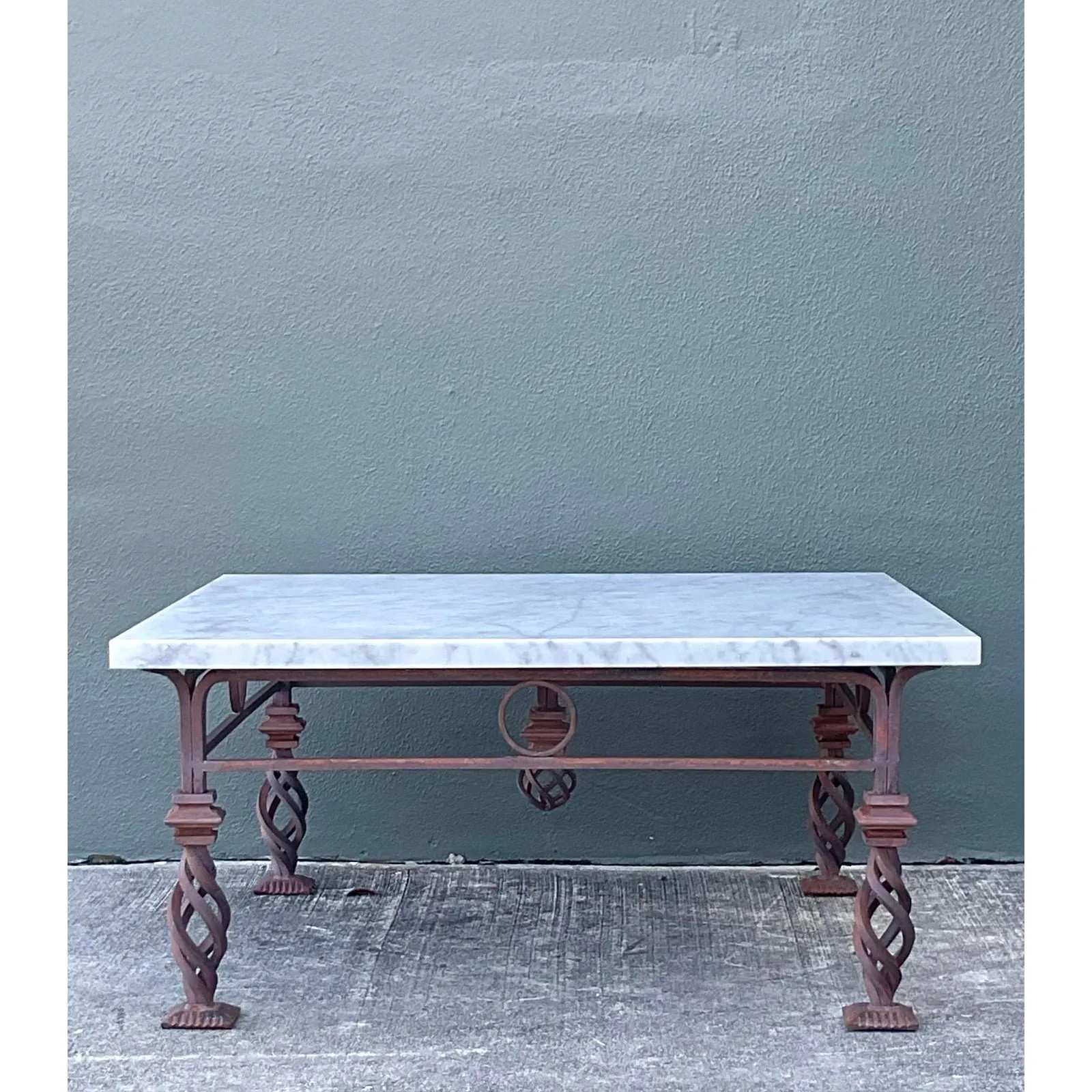 Vintage Patinated Wrought Iron Marble Coffee Table — additional photo 2