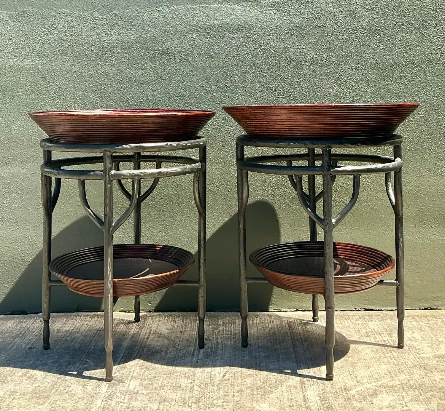 Vintage Pencil Reed Bowl Side Tables - A Pair — additional photo 1