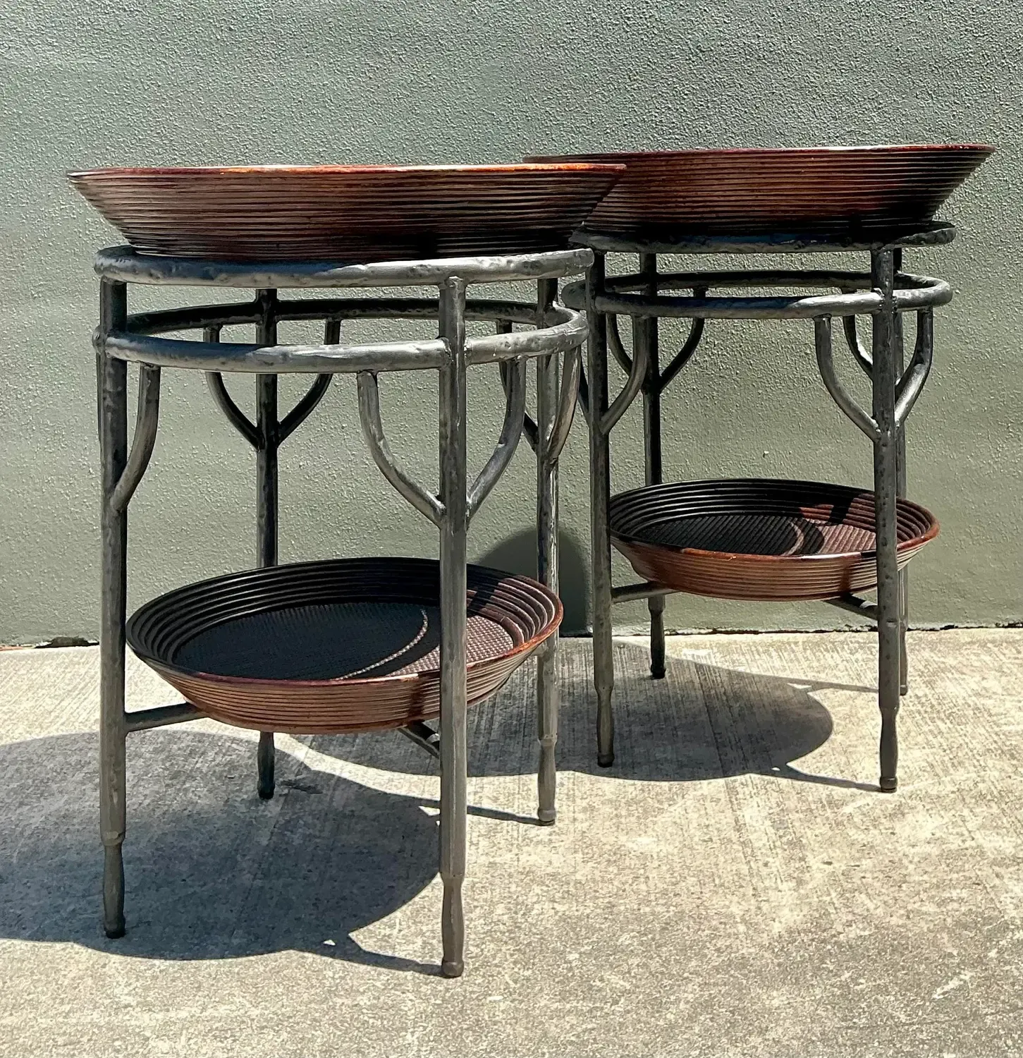 Vintage Pencil Reed Bowl Side Tables - A Pair — additional photo 2