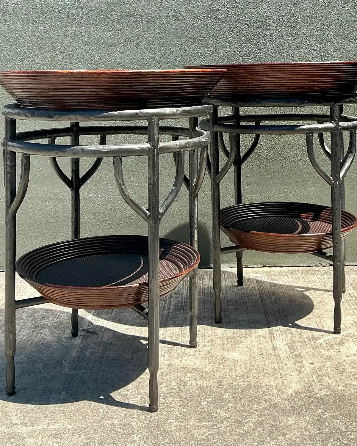 Vintage Pencil Reed Bowl Side Tables - A Pair — additional photo 1