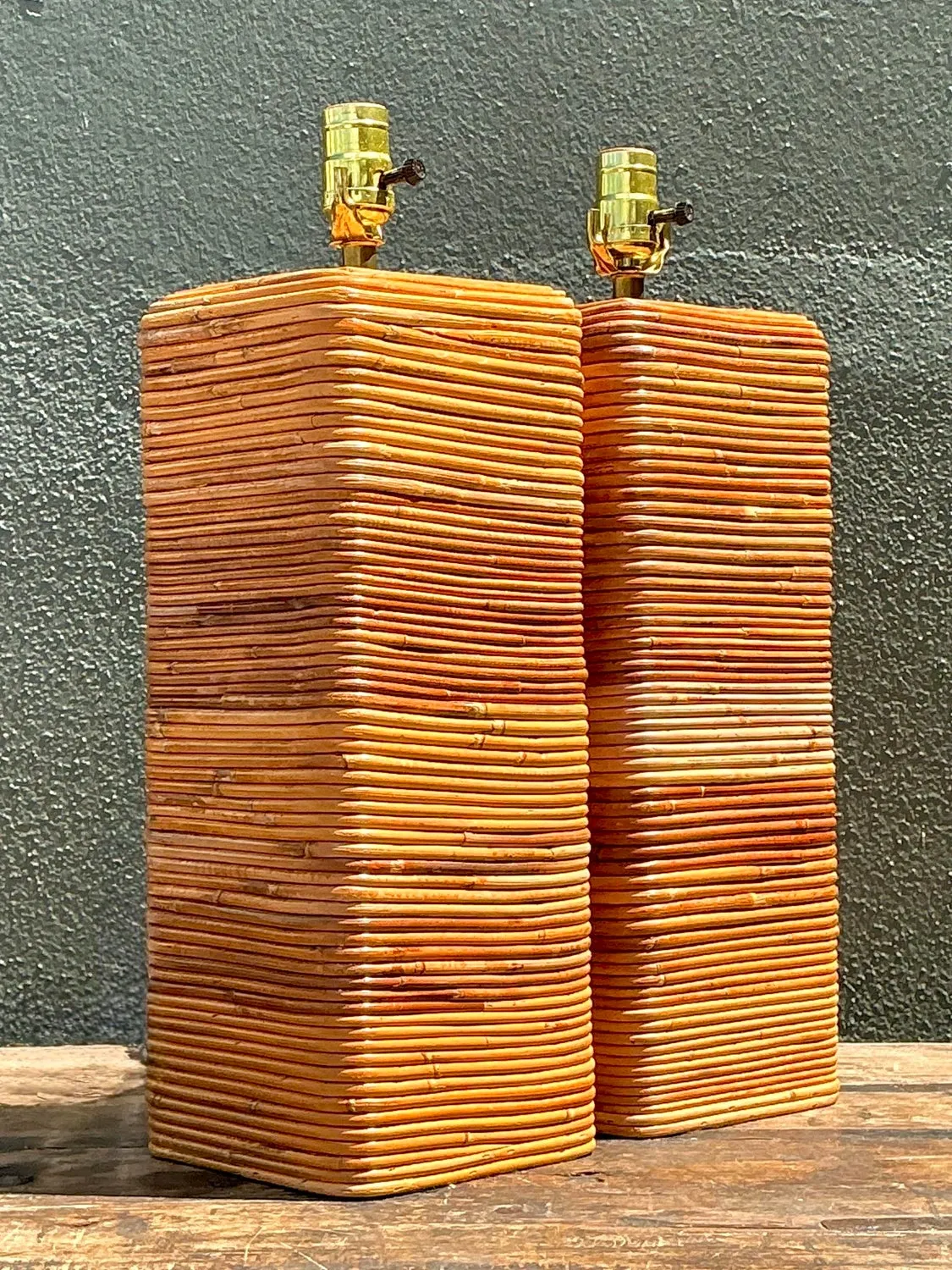 Vintage Pencil Reed Table Lamps - A Pair — additional photo 2