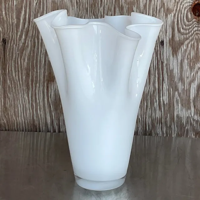 Vintage Pleated White Glass Vase — additional photo 1