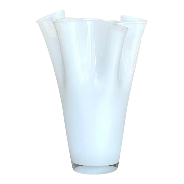 Vintage Pleated White Glass Vase — additional photo 2