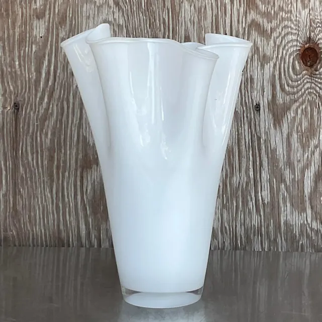 Vintage Pleated White Glass Vase — additional photo 3