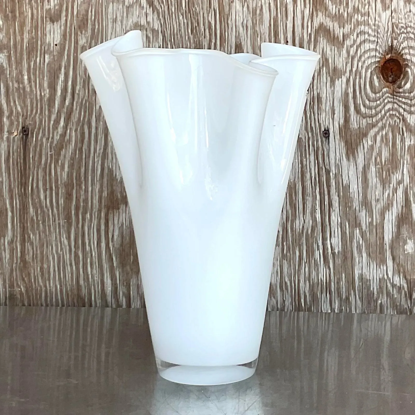 Vintage Pleated White Glass Vase — additional photo 4