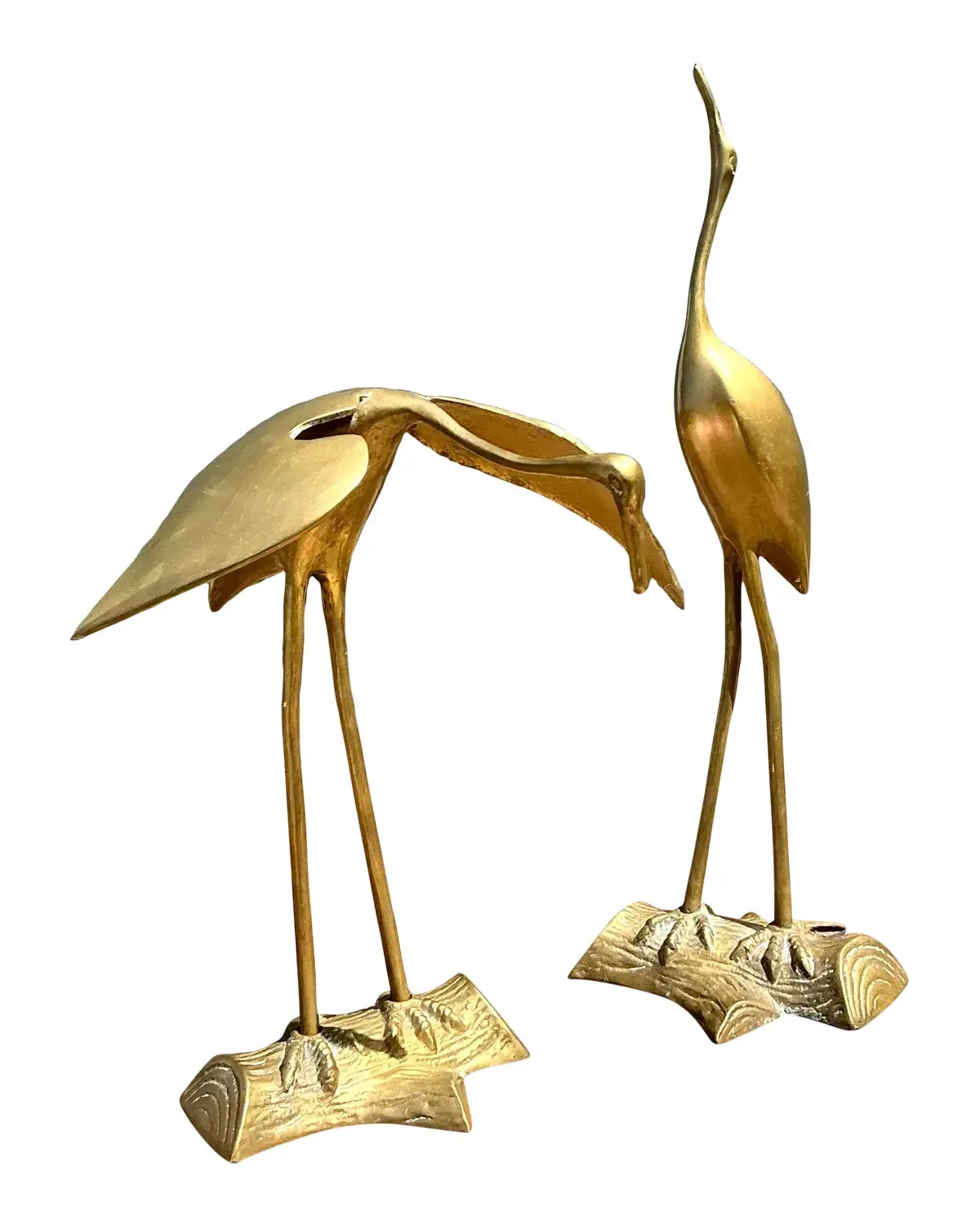 Vintage Polished Brass Cranes - Set of 2
