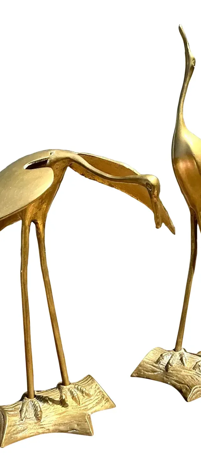 Vintage Polished Brass Cranes - Set of 2