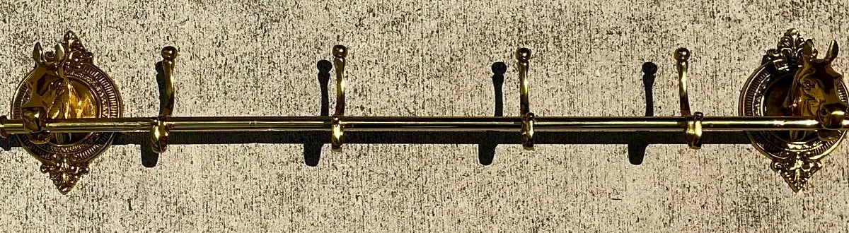 Vintage Polished Brass Horse Head Coat Rack