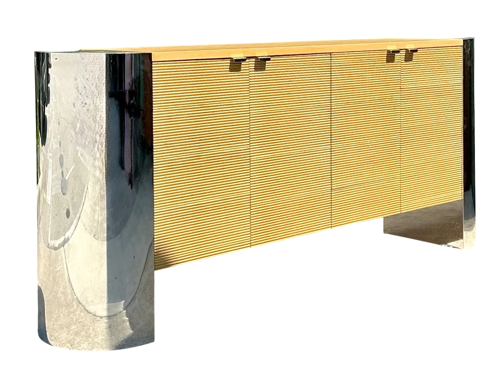 Vintage Polished Chrome and Wood Sideboard