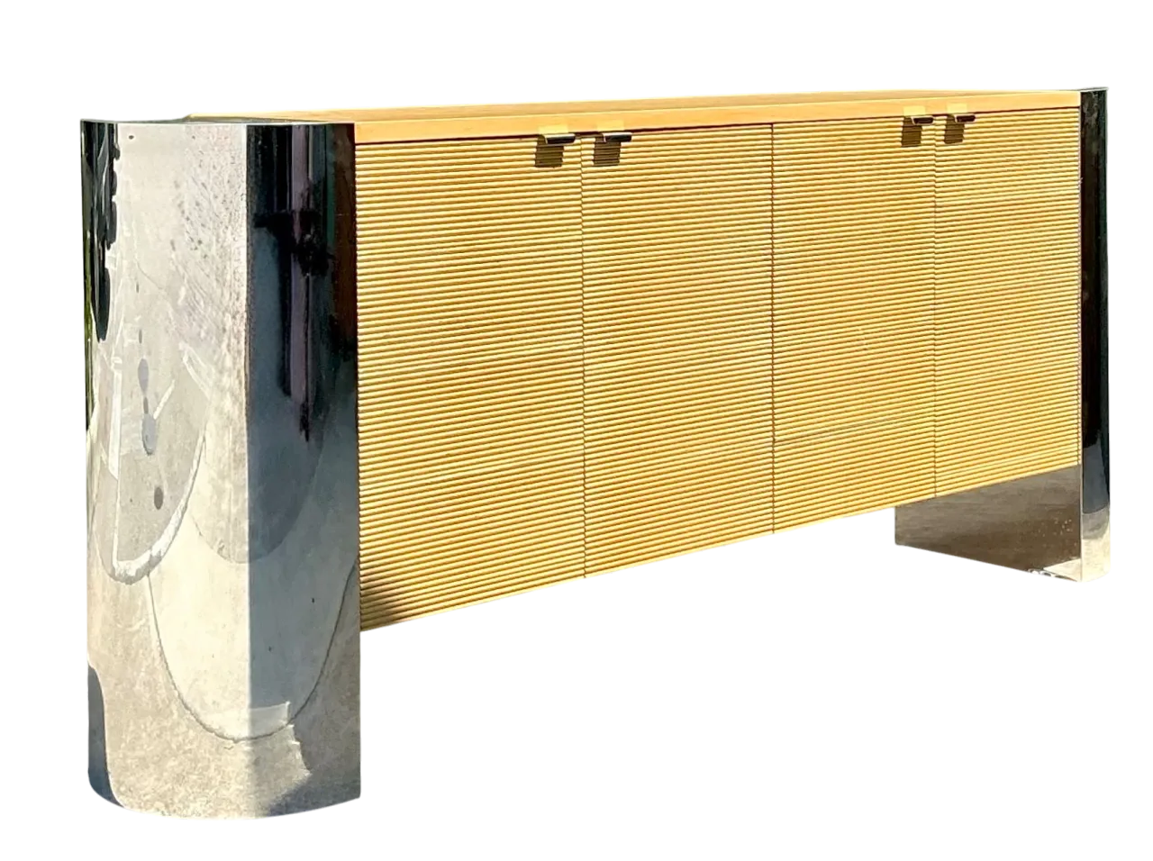 Vintage Polished Chrome and Wood Sideboard