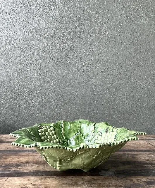 Vintage Portuguese Glazed Ceramic Grape Leaf Bowl — additional photo 6