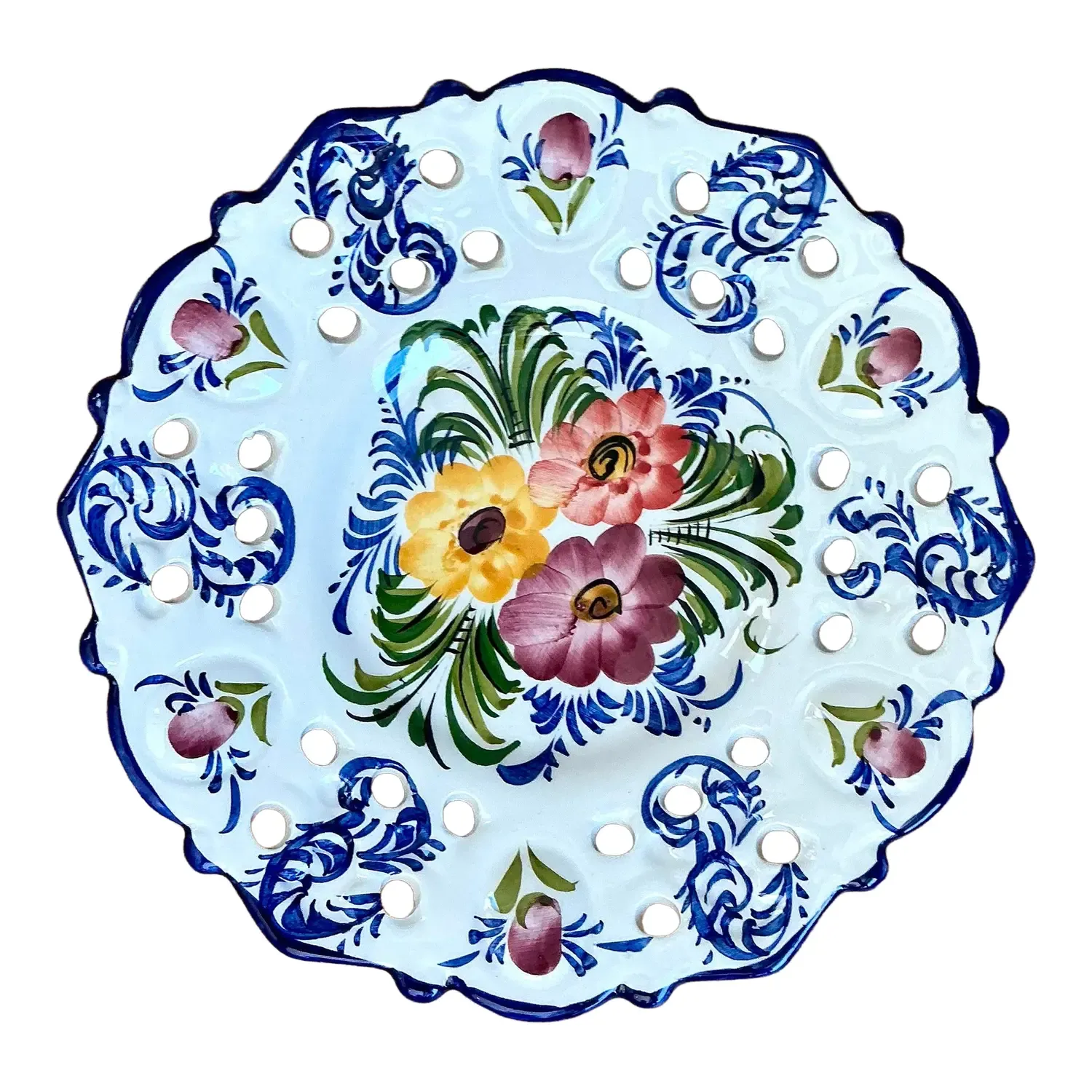 Vintage Portuguese Pierced Ceramic Floral Plate — additional photo 1