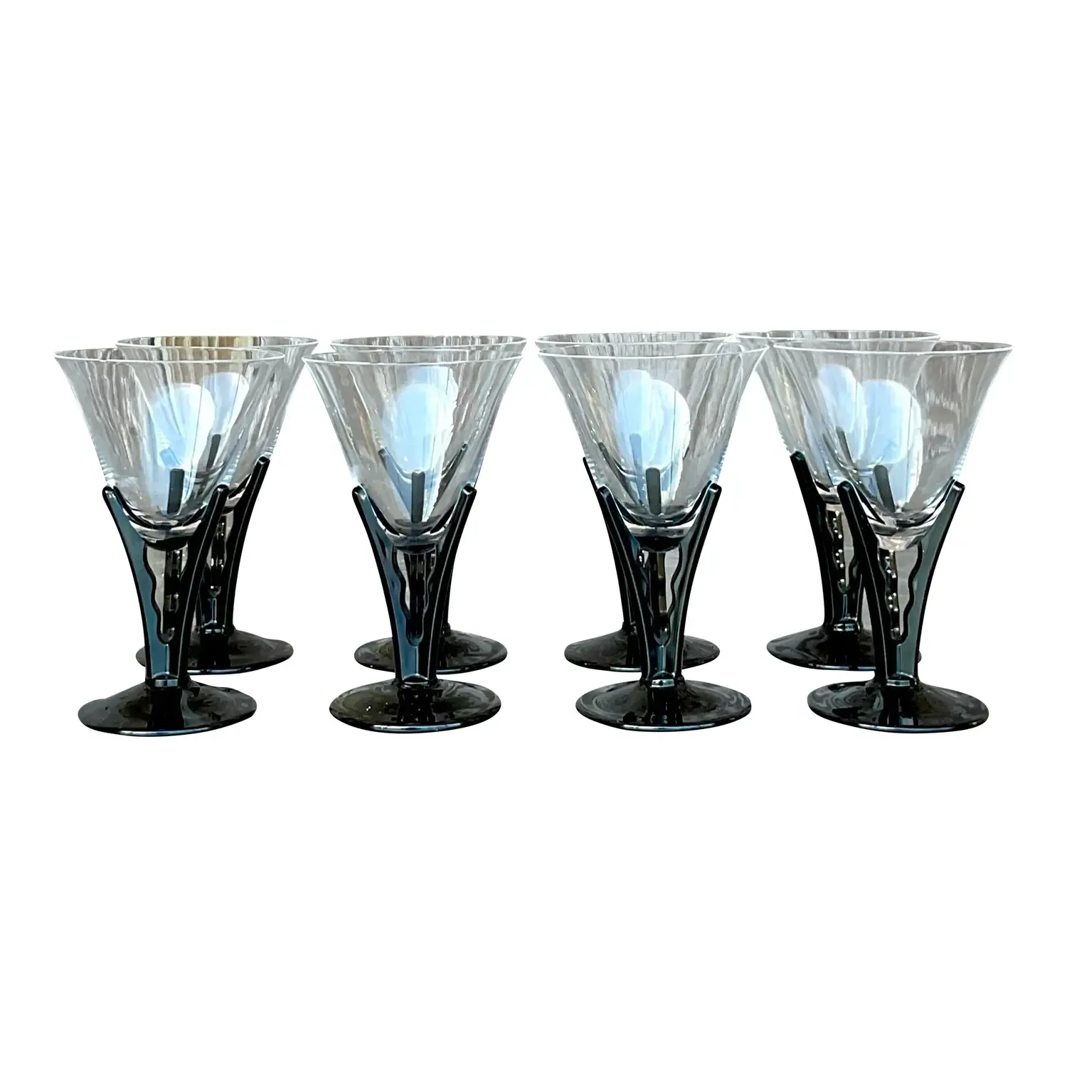 Vintage Postmodern Black Stem Martini Glasses - Set of 8 — additional photo 1