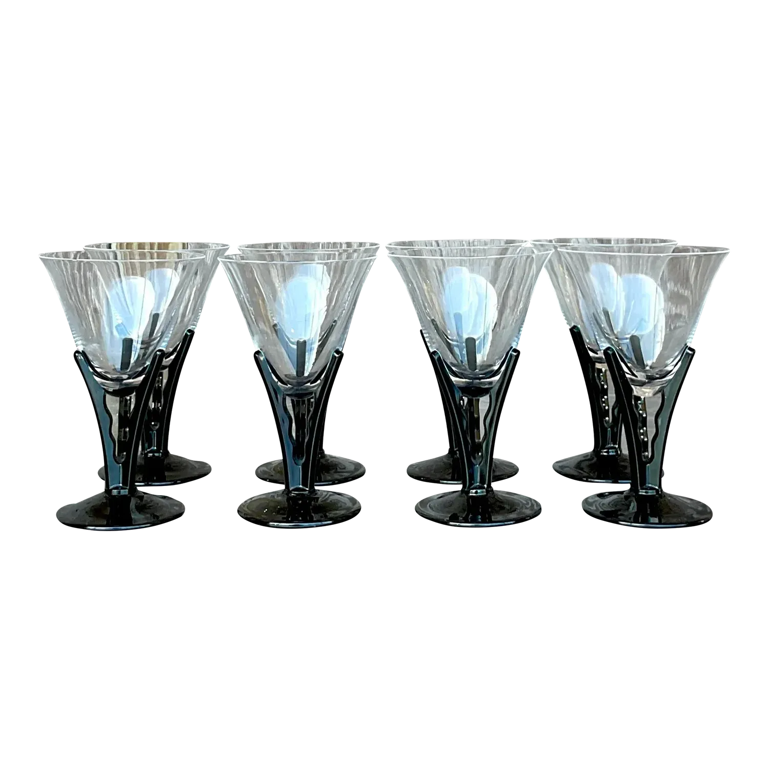 Vintage Postmodern Black Stem Martini Glasses - Set of 8 — additional photo 3