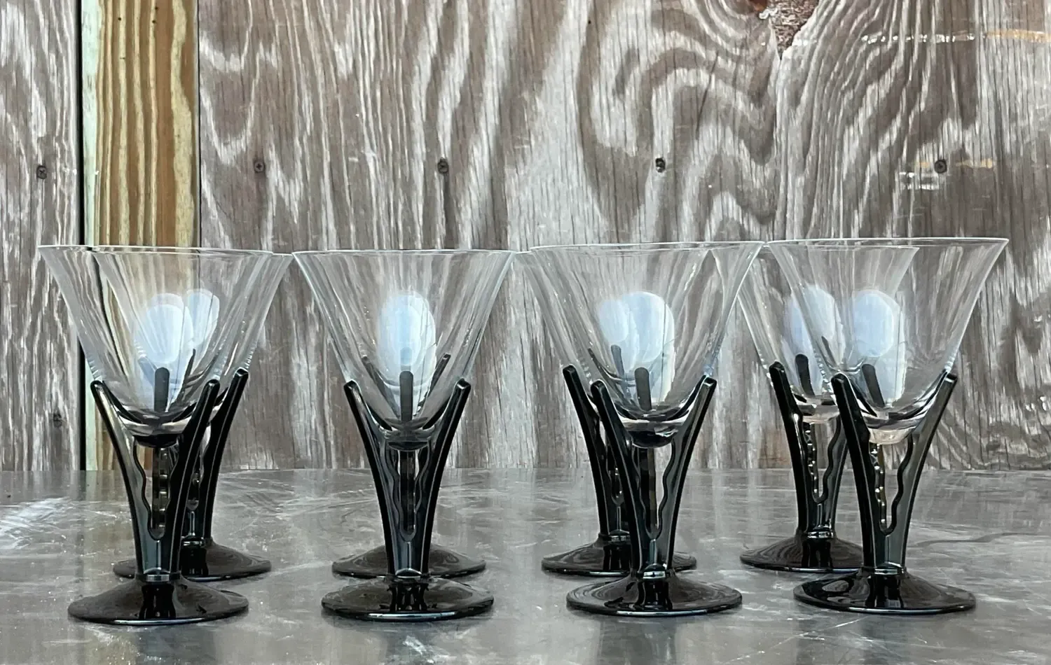 Vintage Postmodern Black Stem Martini Glasses - Set of 8 — additional photo 4