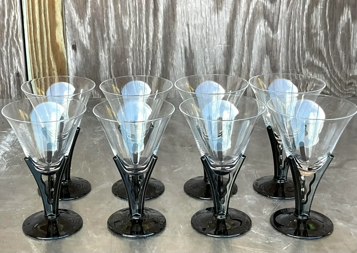 Vintage Postmodern Black Stem Martini Glasses - Set of 8 — additional photo 5