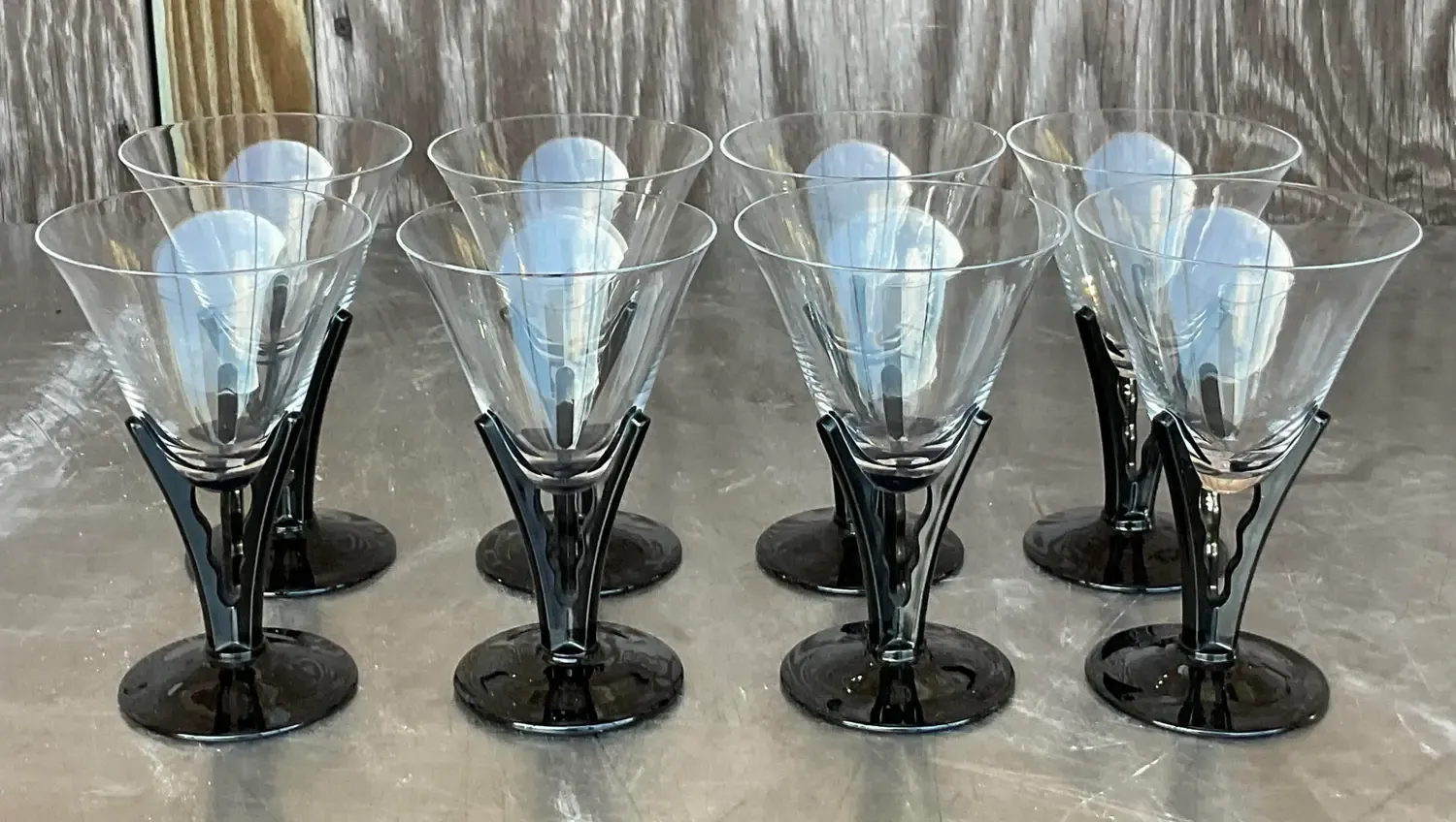 Vintage Postmodern Black Stem Martini Glasses - Set of 8 — additional photo 6