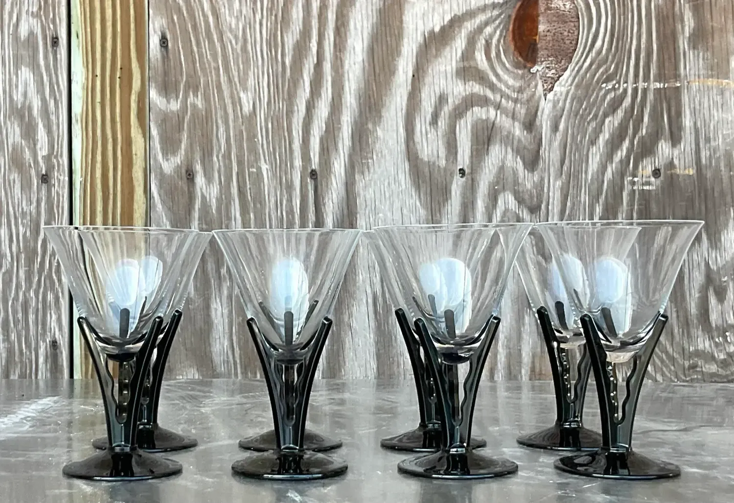 Vintage Postmodern Black Stem Martini Glasses - Set of 8 — additional photo 7