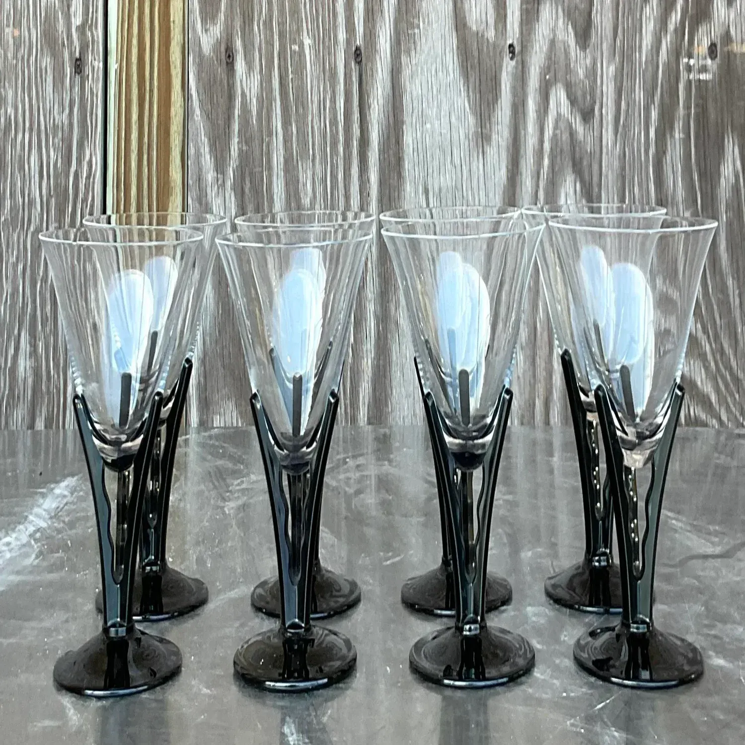 Vintage Postmodern Black Stem Martini Glasses - Set of 8 — additional photo 8