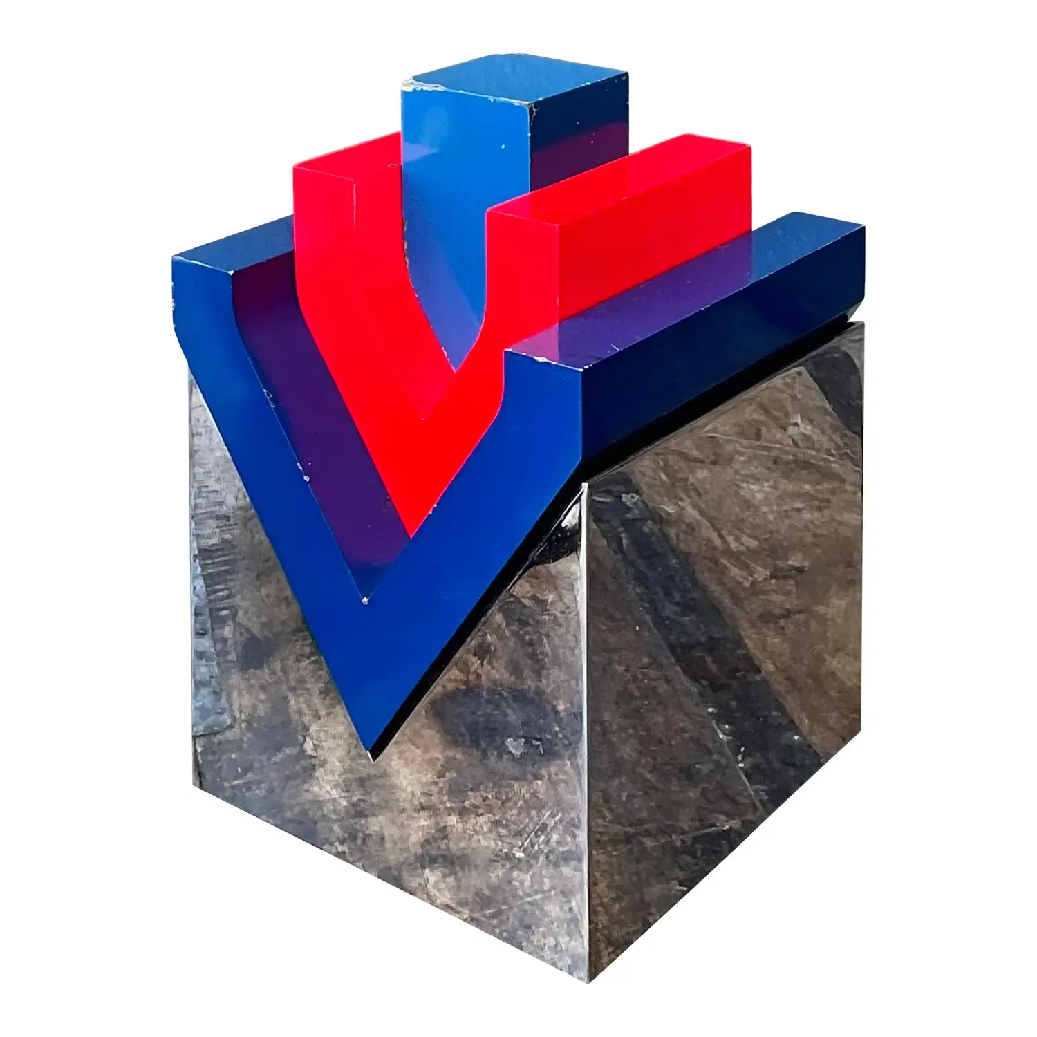 Vintage Postmodern Stacked Wood and Chrome Sculpture — additional photo 1