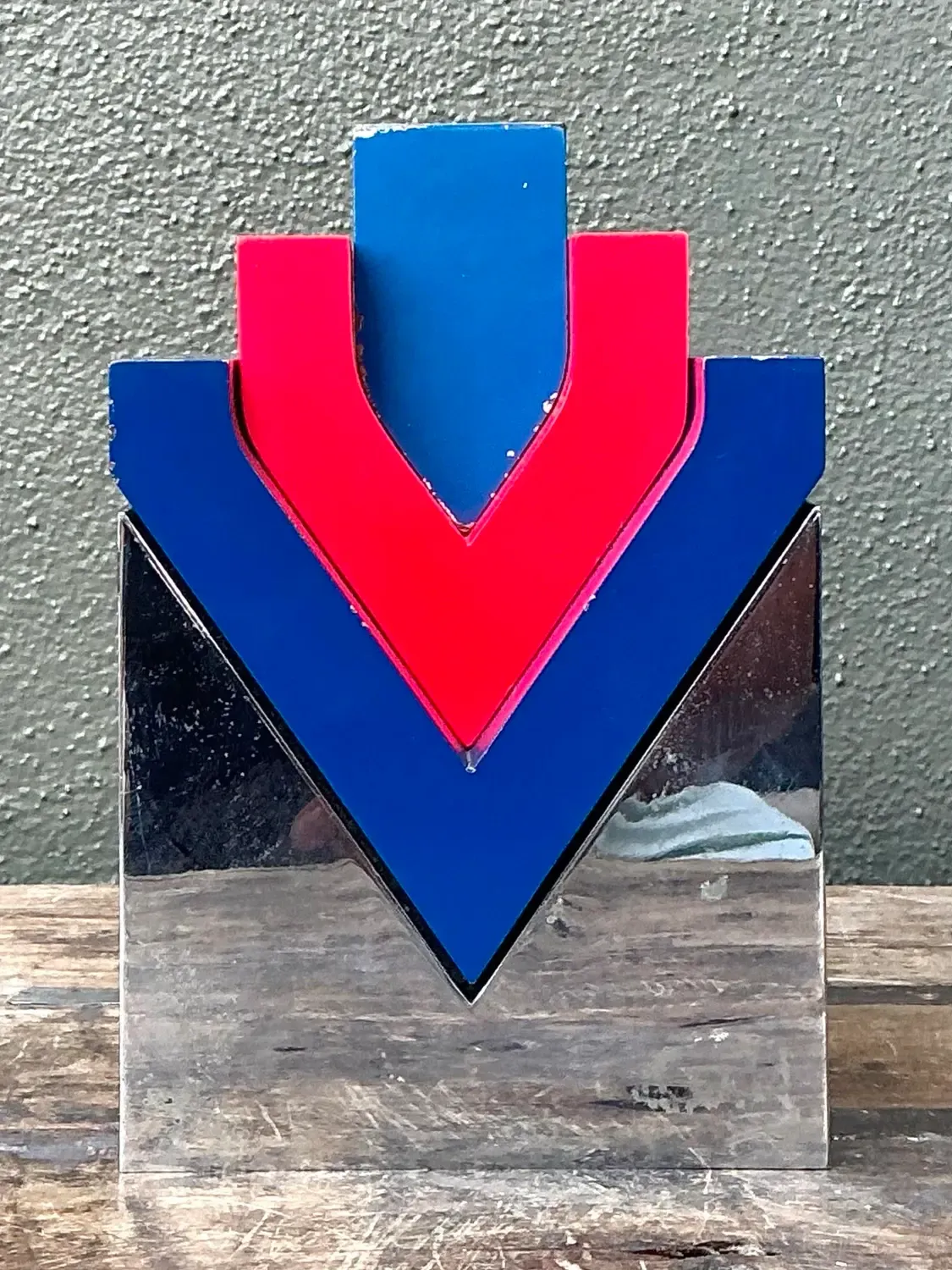 Vintage Postmodern Stacked Wood and Chrome Sculpture — additional photo 6
