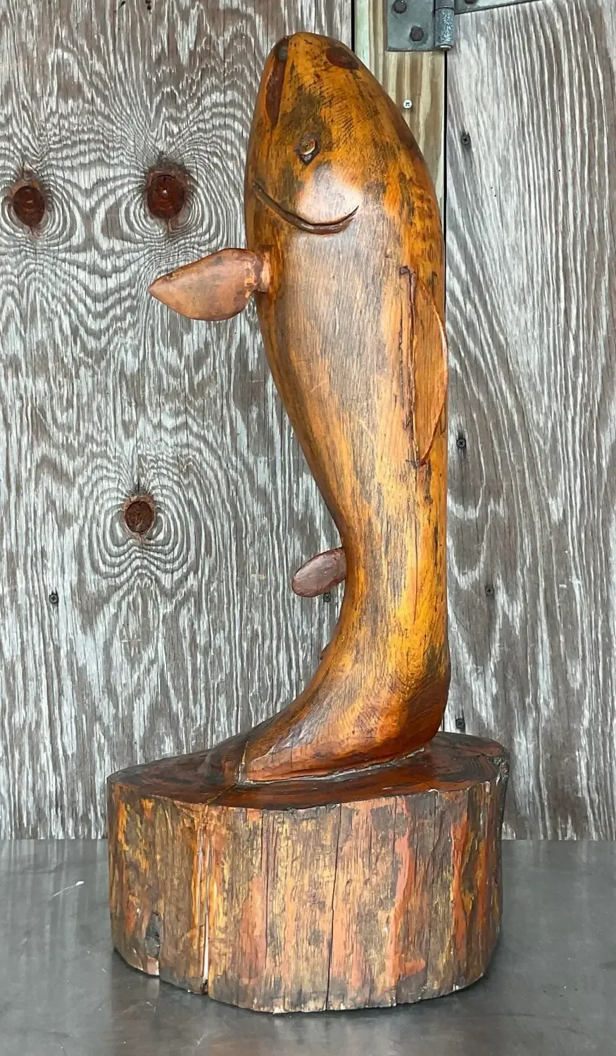 Vintage Primitive Hand Carved Wooden Fish Sculpture — additional photo 1