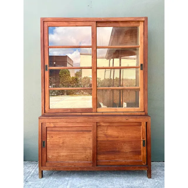 Vintage Primitive Teak Sliding Door Cabinet — additional photo 6