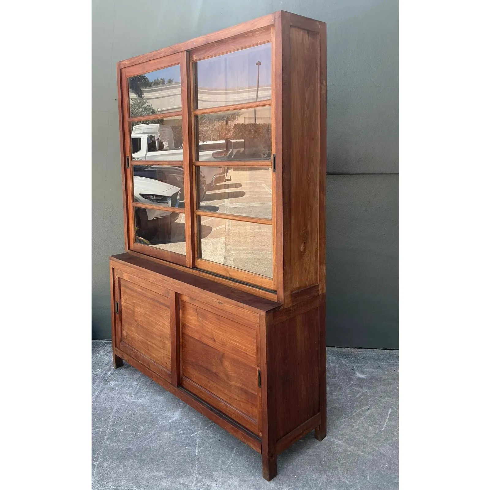 Vintage Primitive Teak Sliding Door Cabinet — additional photo 7