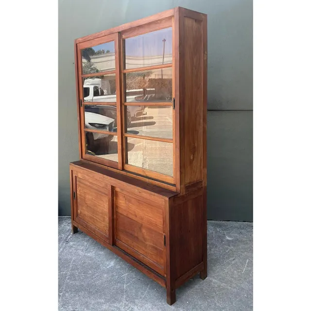 Vintage Primitive Teak Sliding Door Cabinet — additional photo 7
