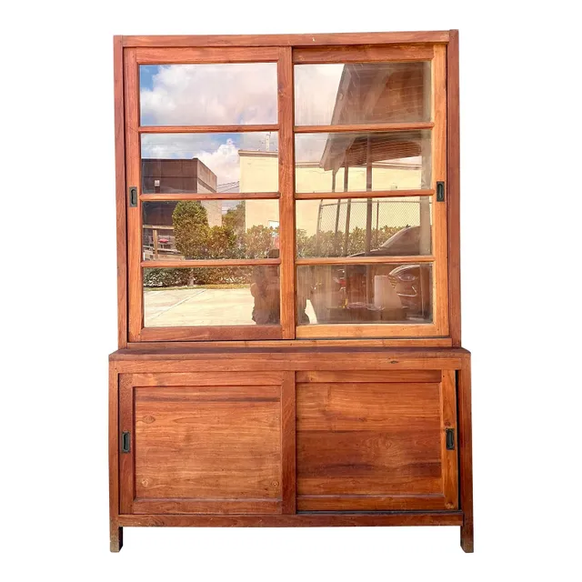 Vintage Primitive Teak Sliding Door Cabinet — additional photo 1