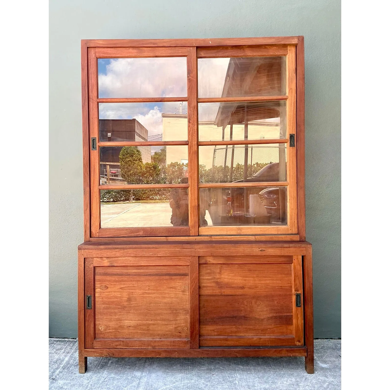Vintage Primitive Teak Sliding Door Cabinet — additional photo 3