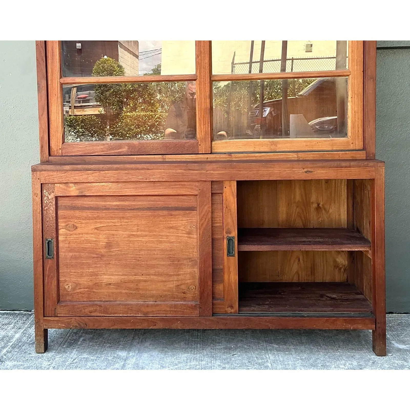 Vintage Primitive Teak Sliding Door Cabinet — additional photo 4
