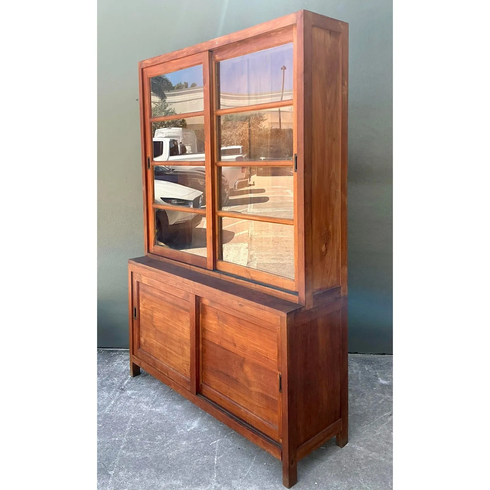 Vintage Primitive Teak Sliding Door Cabinet — additional photo 5