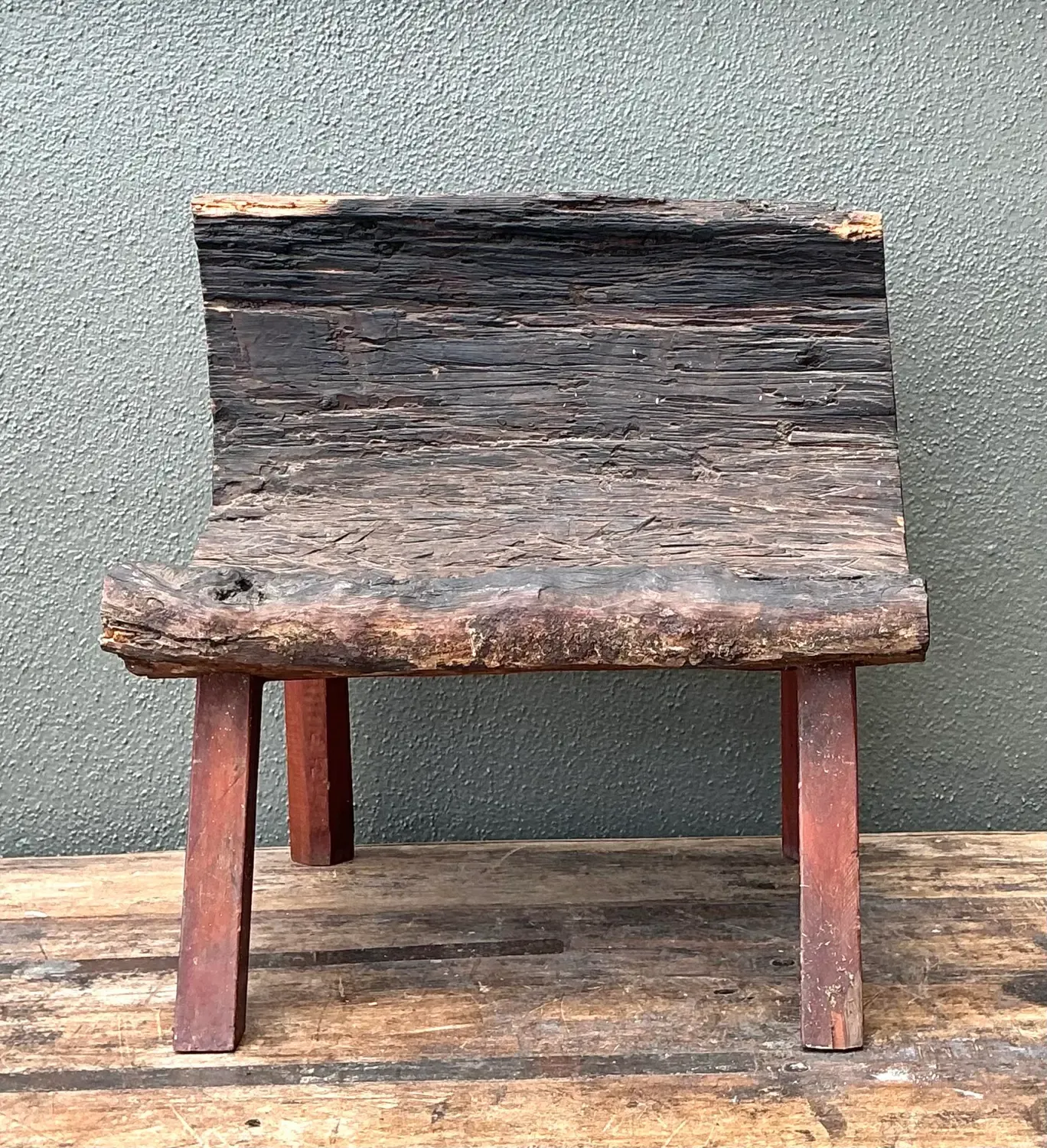 Vintage Primitive Wood Slab Chair — additional photo 2