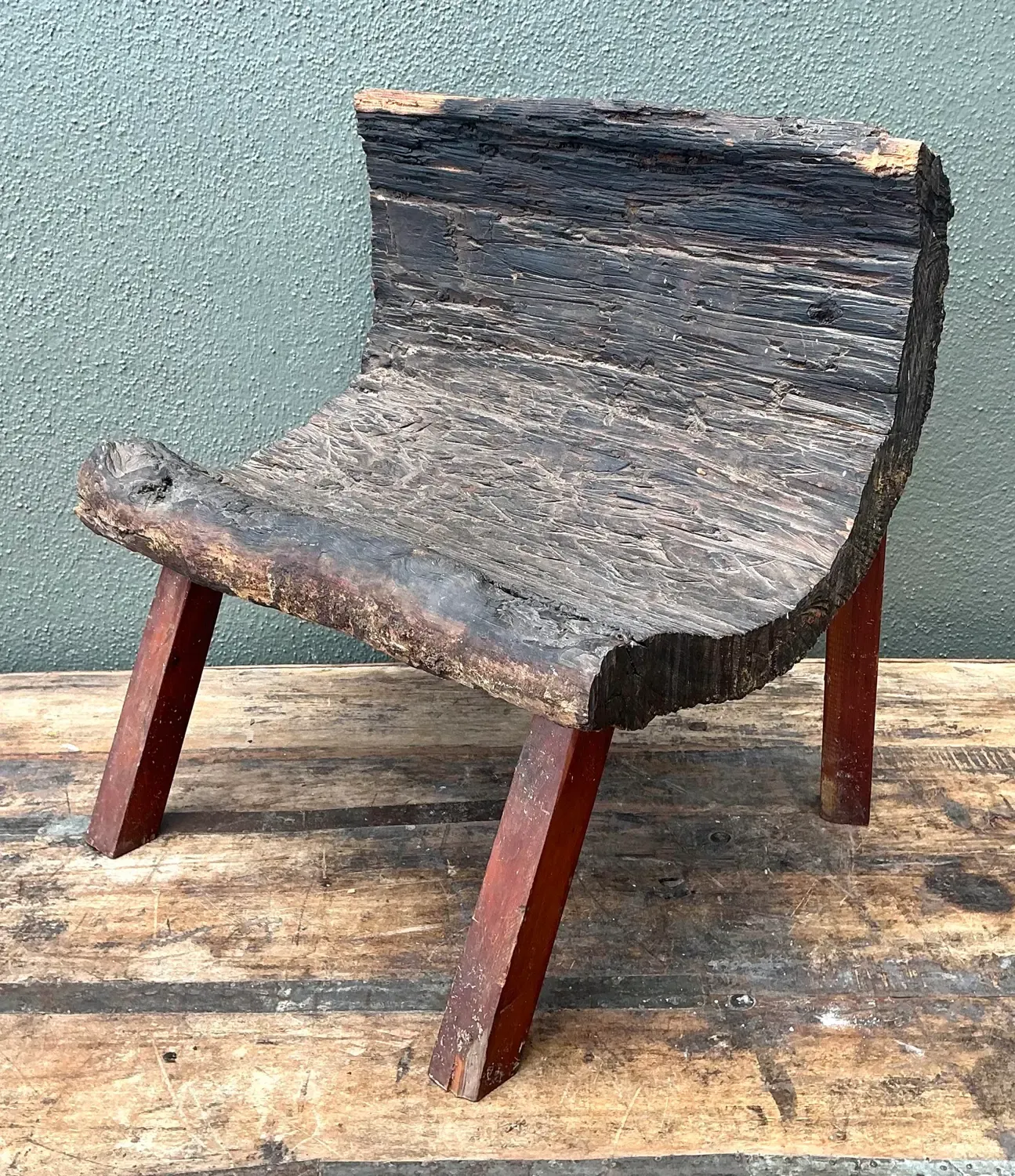 Vintage Primitive Wood Slab Chair — additional photo 3