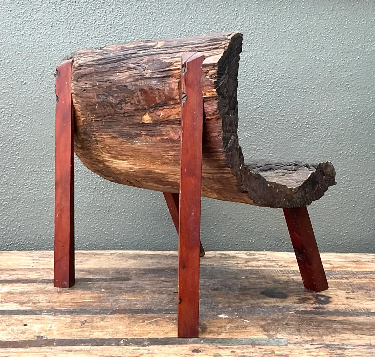 Vintage Primitive Wood Slab Chair — additional photo 4