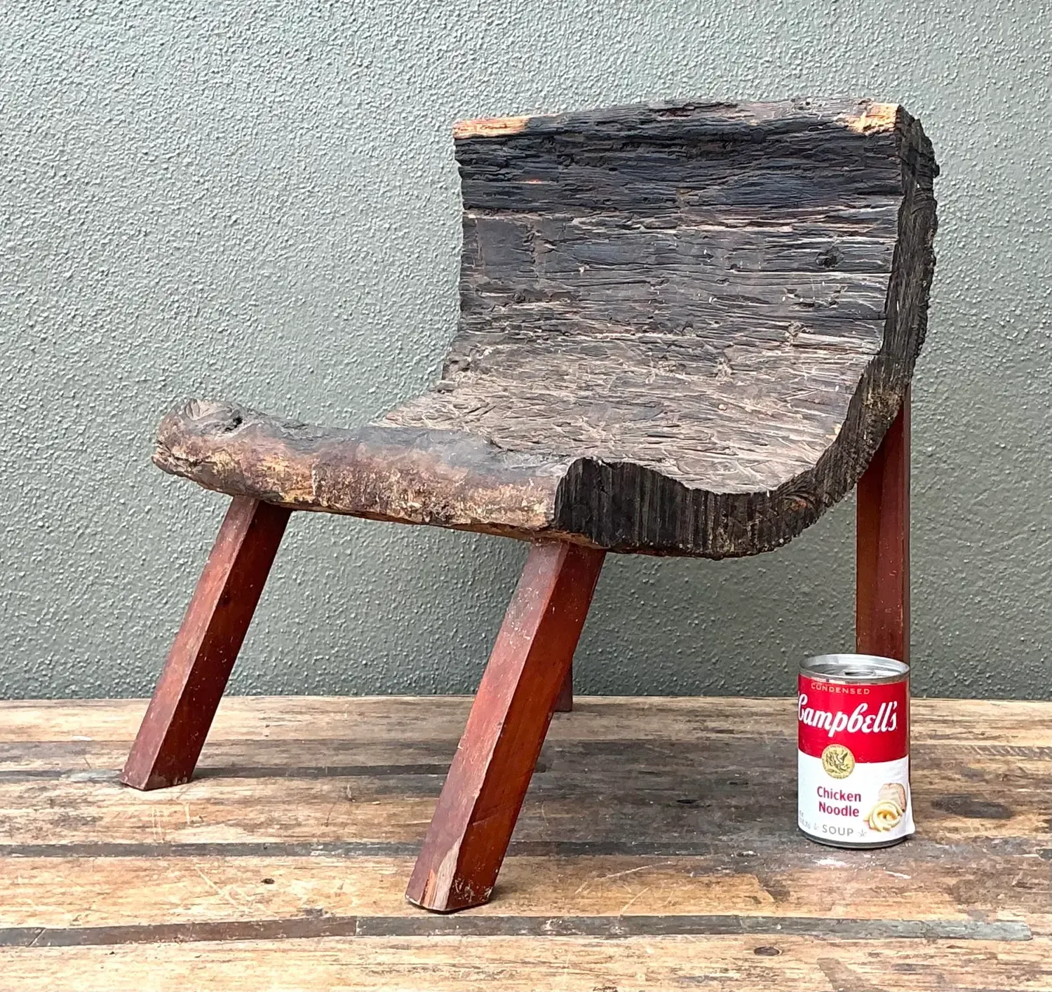Vintage Primitive Wood Slab Chair — additional photo 5