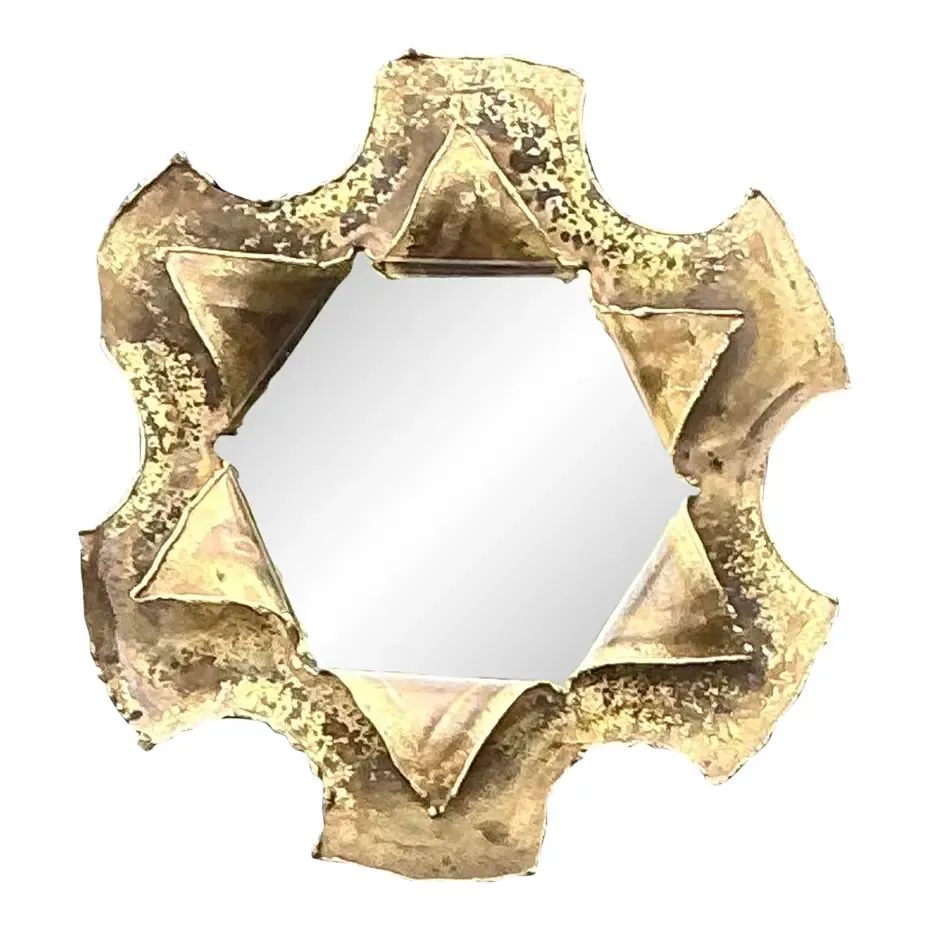 Vintage Punch Cut Brass Mirror — additional photo 1