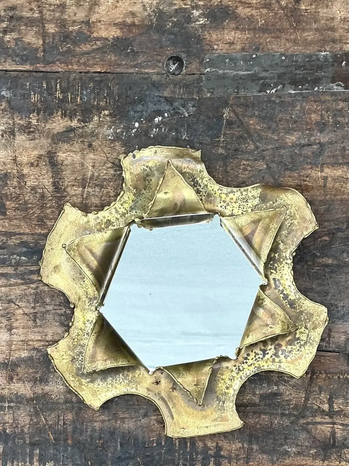 Vintage Punch Cut Brass Mirror — additional photo 2