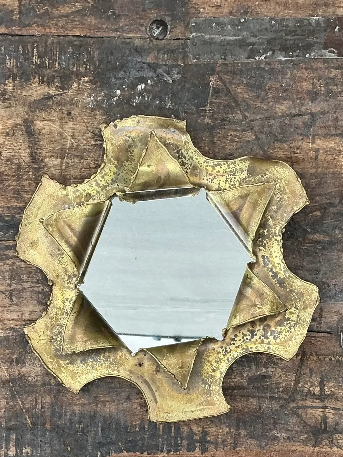 Vintage Punch Cut Brass Mirror — additional photo 5