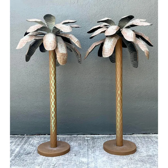 Vintage Punch Cut Tole Palm Trees - A Pair — additional photo 1