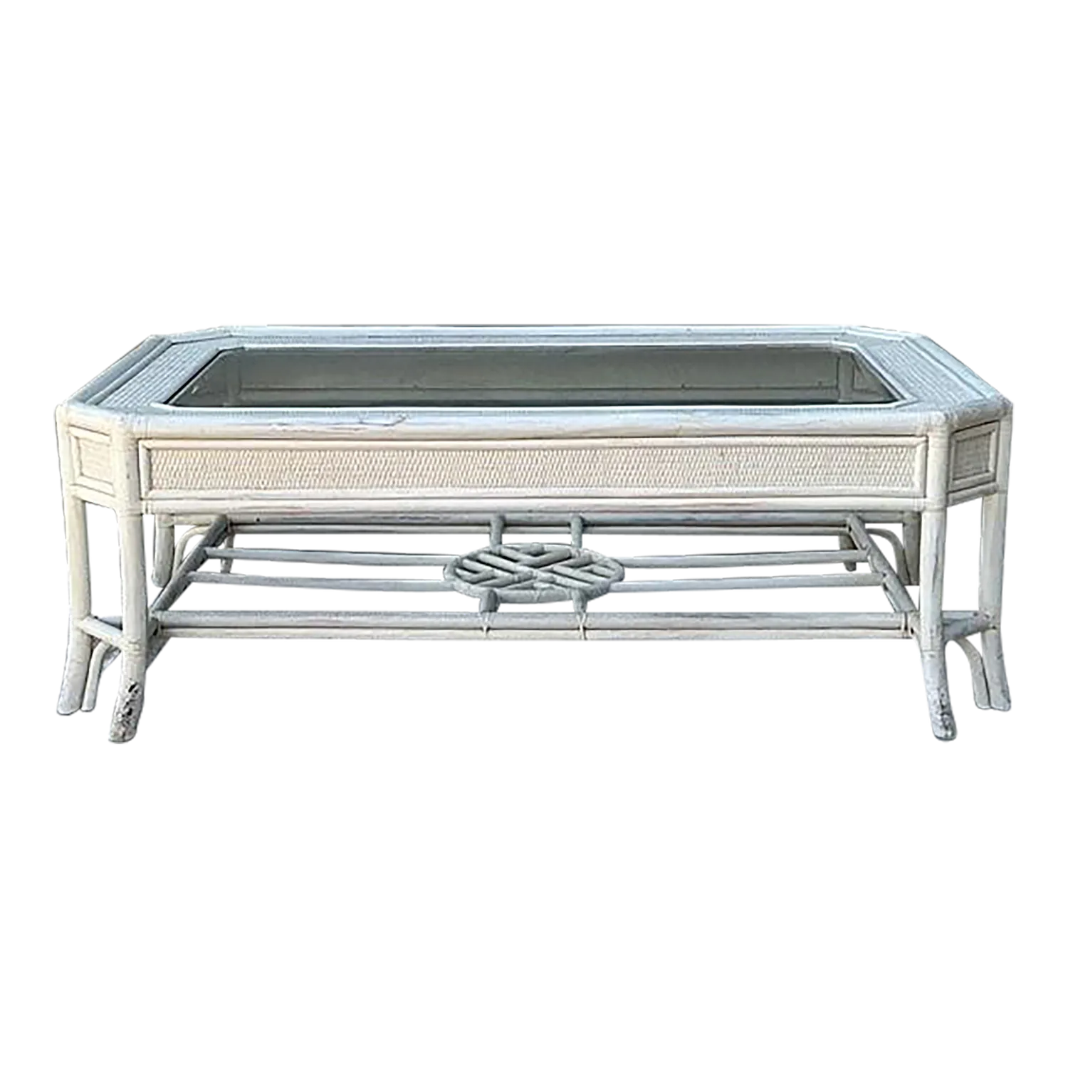 Vintage Rattan Fretwork Medallion Coffee Table — additional photo 6